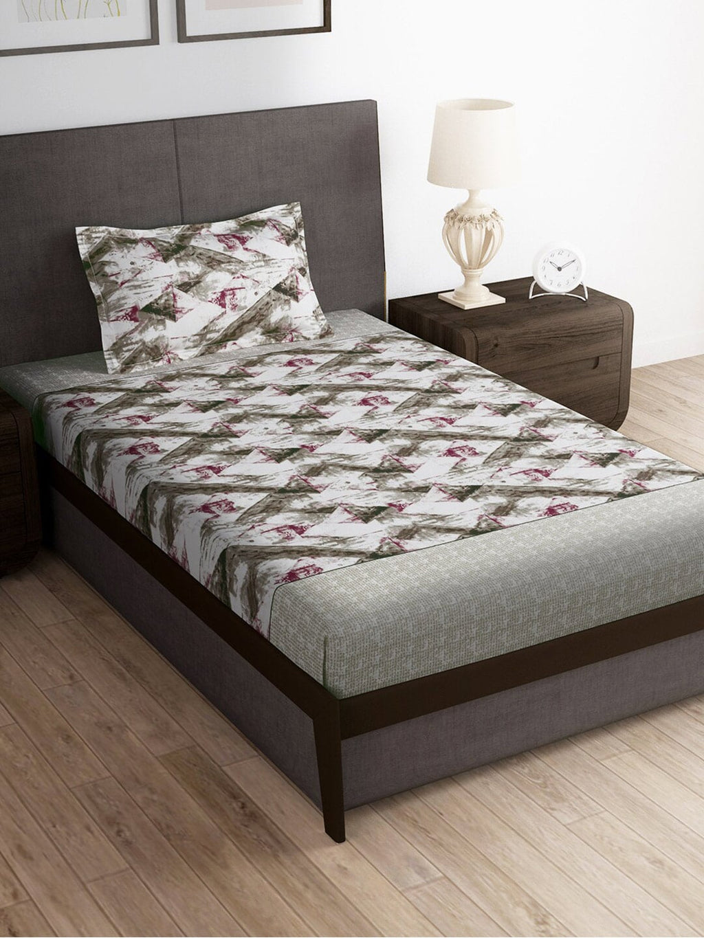 Story@home Brown & Pink Abstract Microfiber 180 TC Bedsheet With Pillow Cover