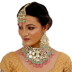 Tehzeeb Creations Back Meenakari Gold-Polished Multicolor Color Tika Earring Jewellery Set Uncut Big Faux Kundan Dibbi Kundan Choker Necklace Set