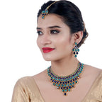 Tehzeeb CreationsDesigner Gold-Polished Elegant Stone Necklace Set For Women & Girls
