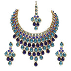 Tehzeeb CreationsDesigner Gold-Polished Elegant Stone Necklace Set For Women & Girls