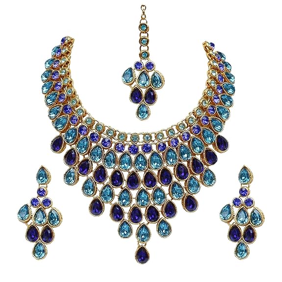 Tehzeeb CreationsDesigner Gold-Polished Elegant Stone Necklace Set For Women & Girls