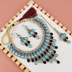 Tehzeeb CreationsDesigner Gold-Polished Elegant Stone Necklace Set For Women & Girls