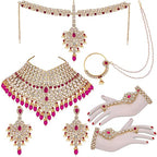 Tehzeeb Creations Designer Magenta Color Gold-Polished Dulhan Choker Bridal Set with sheeshpatti for Girls & Women