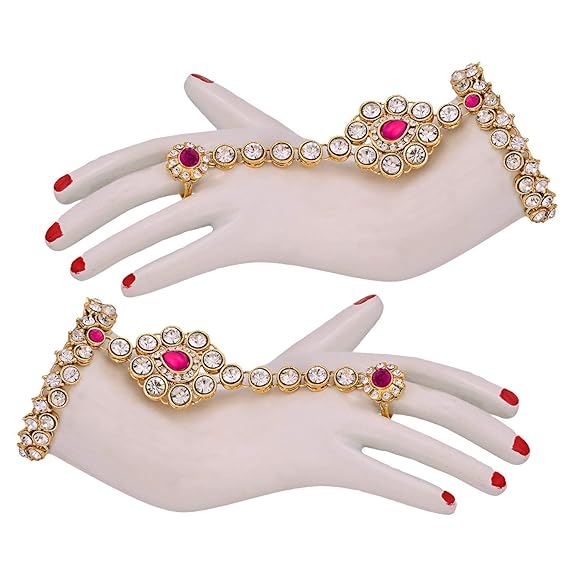 Tehzeeb Creations Designer Magenta Color Gold-Polished Dulhan Choker Bridal Set with sheeshpatti for Girls & Women