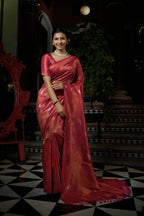 Vardha Fuchsia Pink Copper-Silver Zari Kanjeevaram Silk Saree