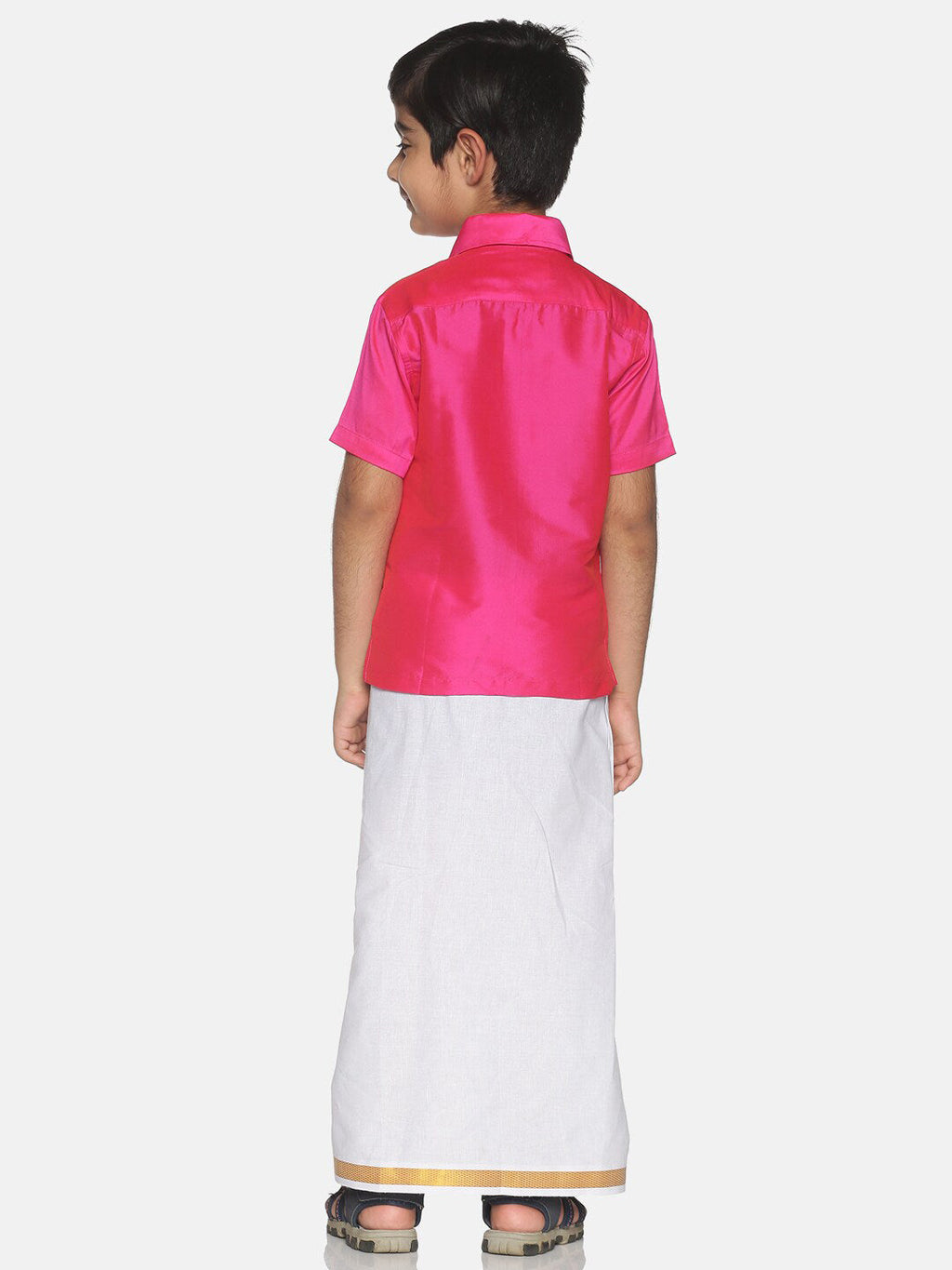 Sethukrishna Boys Pink & White Solid Shirt and Veshti