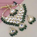 Tehzeeb Creations Gold-Polished Back Meenakari Pearl Uncut, Kundan Choker Necklace Set with Earrings and Mang Tika For Women & Girls