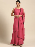 All About You Women Pink Printed Kurta with Palazzos & Dupatta