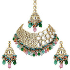 Tehzeeb Creations Meenakari Gold-Polished Multi color Uncut dibbi Kundan Combo Necklace Set