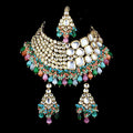 Tehzeeb Creations Meenakari Gold-Polished Multi color Uncut dibbi Kundan Combo Necklace Set