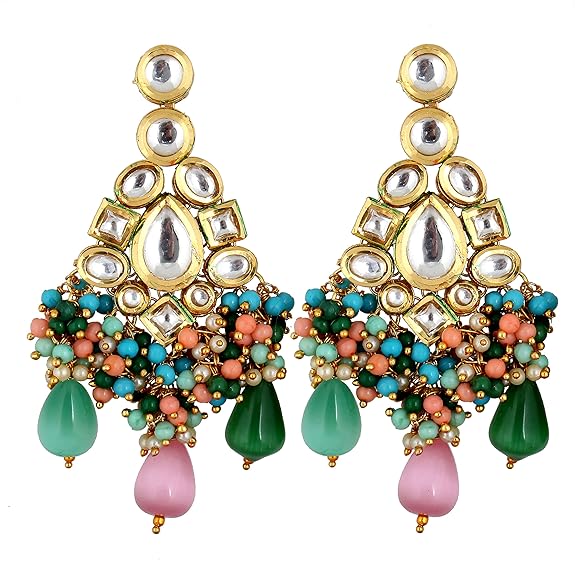 Tehzeeb Creations Meenakari Gold-Polished Multi color Uncut dibbi Kundan Combo Necklace Set