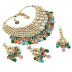 Tehzeeb Creations Meenakari Gold-Polished Multi color Uncut dibbi Kundan Combo Necklace Set