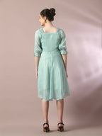 Myshka Women's Sea Green Solid Square Neck Fit and Flare Party Dress - Distacart