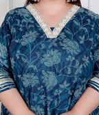 Miravan Plus Size Women'S Blue Cotton Embroidered Neck Anarkali Kurta - Distacart