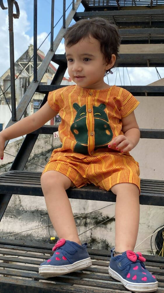 Mhyssa Motto Yellow and Red Half Sleeve T-shirt With Shorts Set For Kids