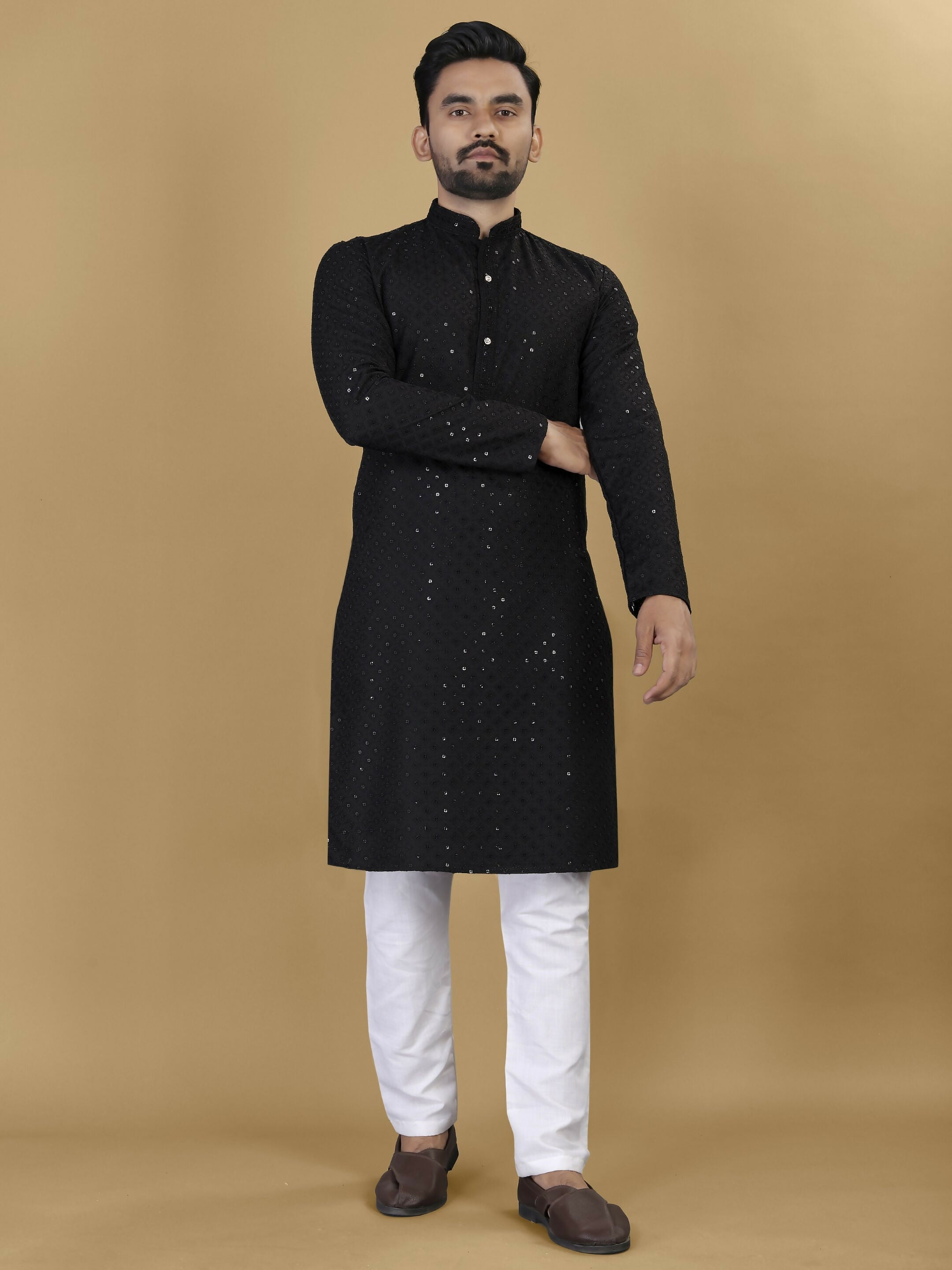 Anaita Black Embroidered Rayon Straight Kurta