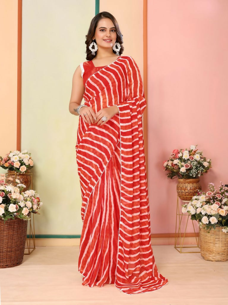 Red Georgette Designer Printed Ready To Wear Saree - Elite