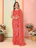 Red Georgette Designer Printed Ready To Wear Saree - Elite