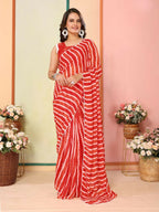 Red Georgette Designer Printed Ready To Wear Saree - Elite