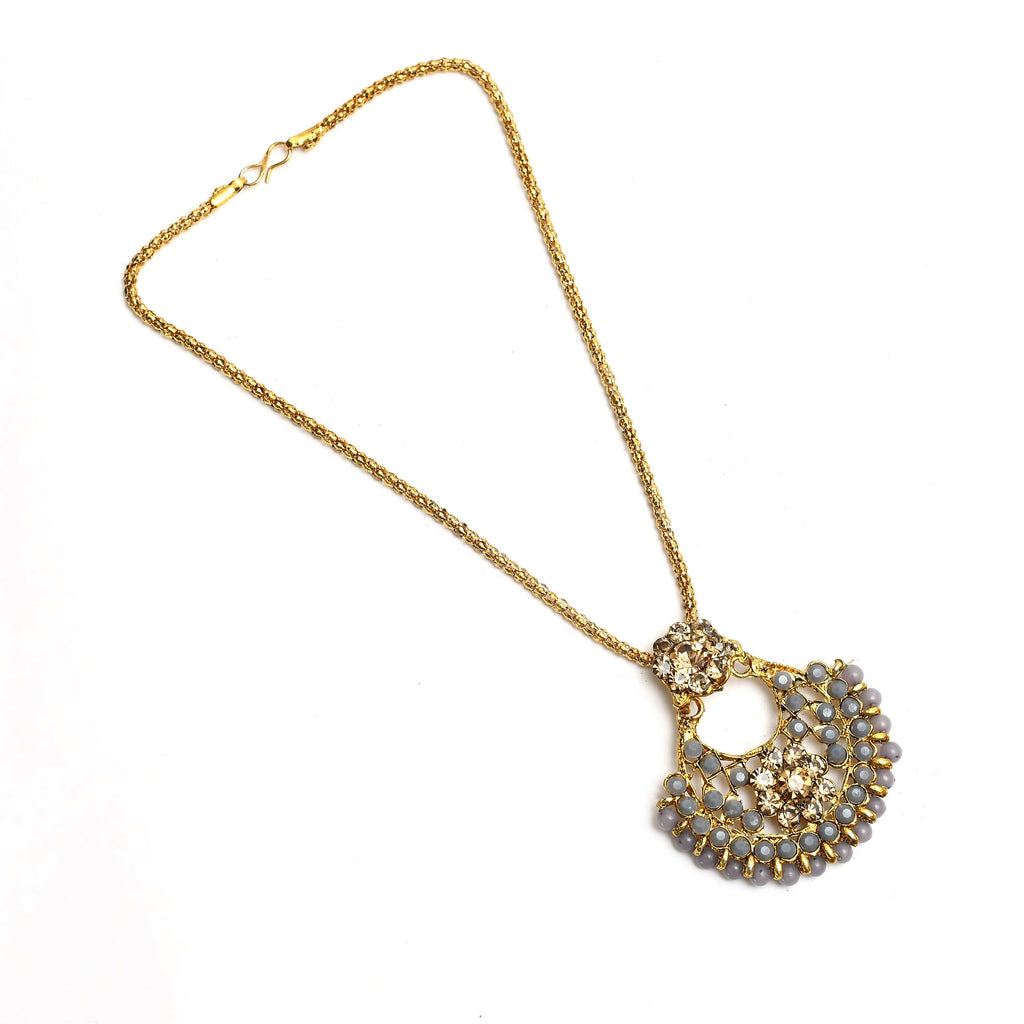 Mominos Fashion Johar Kamal Gold-Plated Brass Finish Long Necklace For Women (Golden/Grey) - Distacart