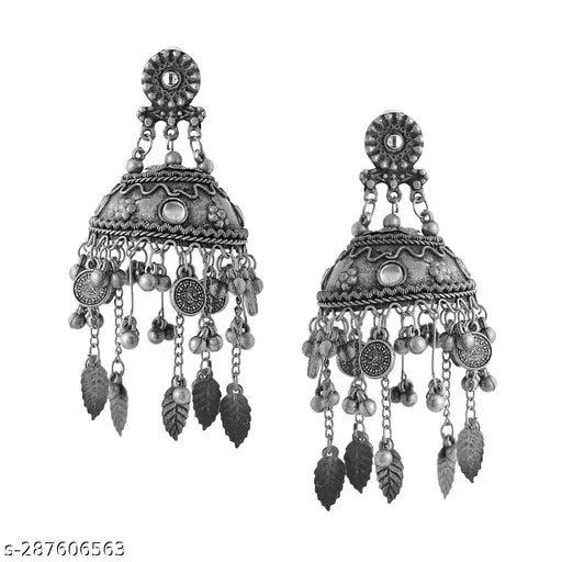 Tehzeeb Creations Women's Black Colour Oxidised Earrings In Jhumki Style - Distacart