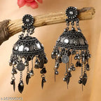 Tehzeeb Creations Women's Black Colour Oxidised Earrings In Jhumki Style - Distacart