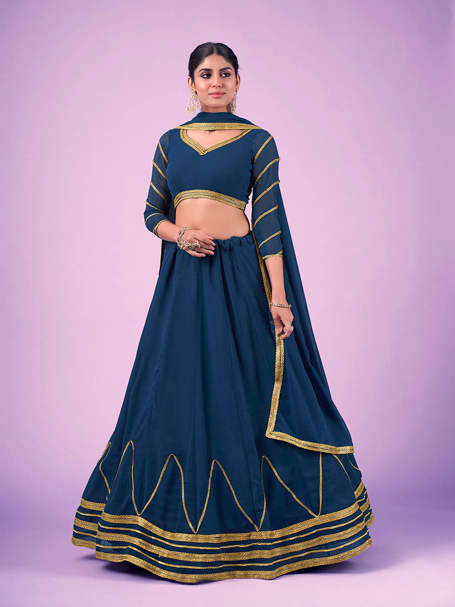 Myra Navy Blue Georgette Embroidered Designer Lehenga