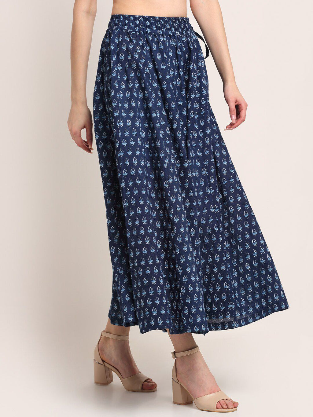 TAG 7 Women Navy Blue Ethnic Motif Printed Cotton Palazzo