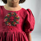 ArthLife Maroon Wreath Partywear Dress