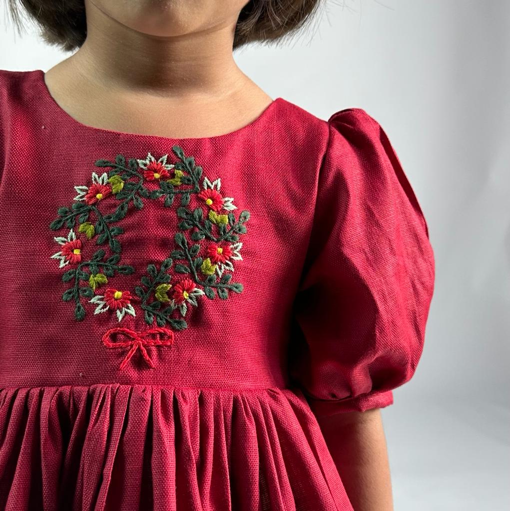 ArthLife Maroon Wreath Partywear Dress