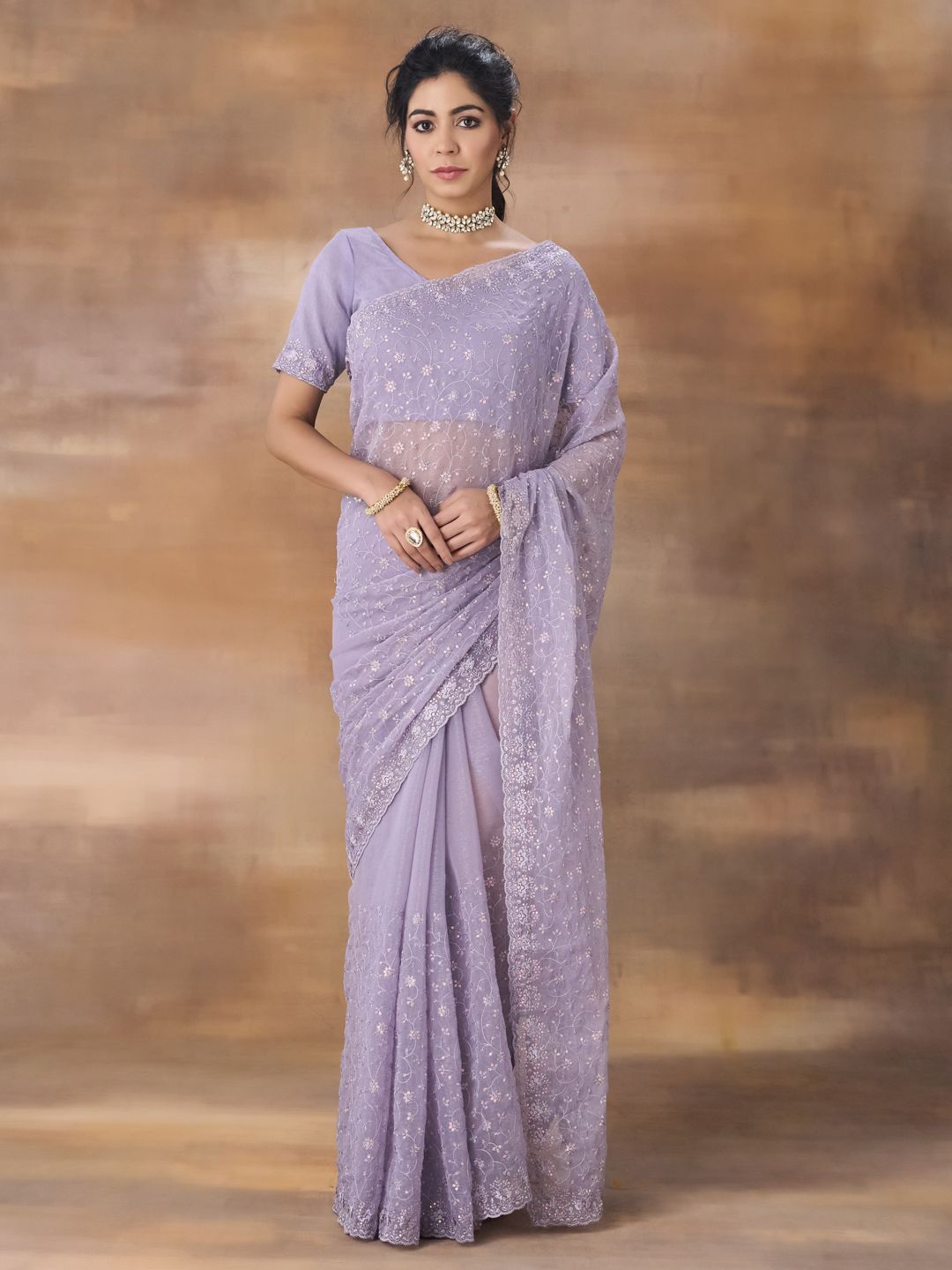kasee Embroidered Floral Sequinned Saree - Distacart
