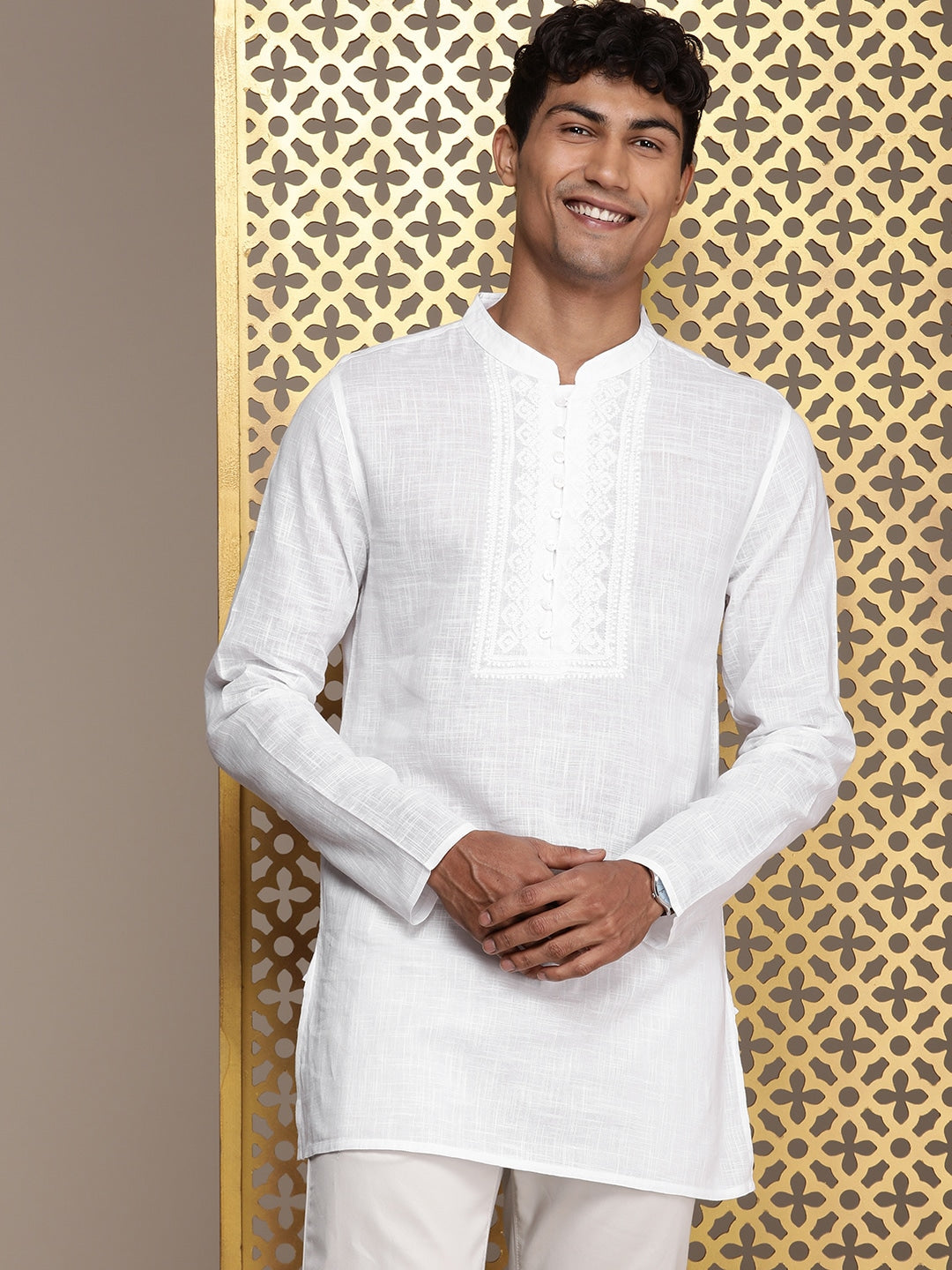 House of Pataudi Ethnic Motifs Embroidered Thread Work Pure Cotton Jashn Kurta