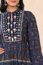 Juniper Womens Indigo Rayon Multicolor Printed Maxi Dress With Yoke Mirror Embroidery - Distacart