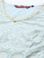 Sangria Gold-Toned Foil Printed Sequinned Detail A-Line Kurta with Palazzos