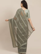 Saree Mall Taupe Striped Leheriya Saree With Belt - Distacart