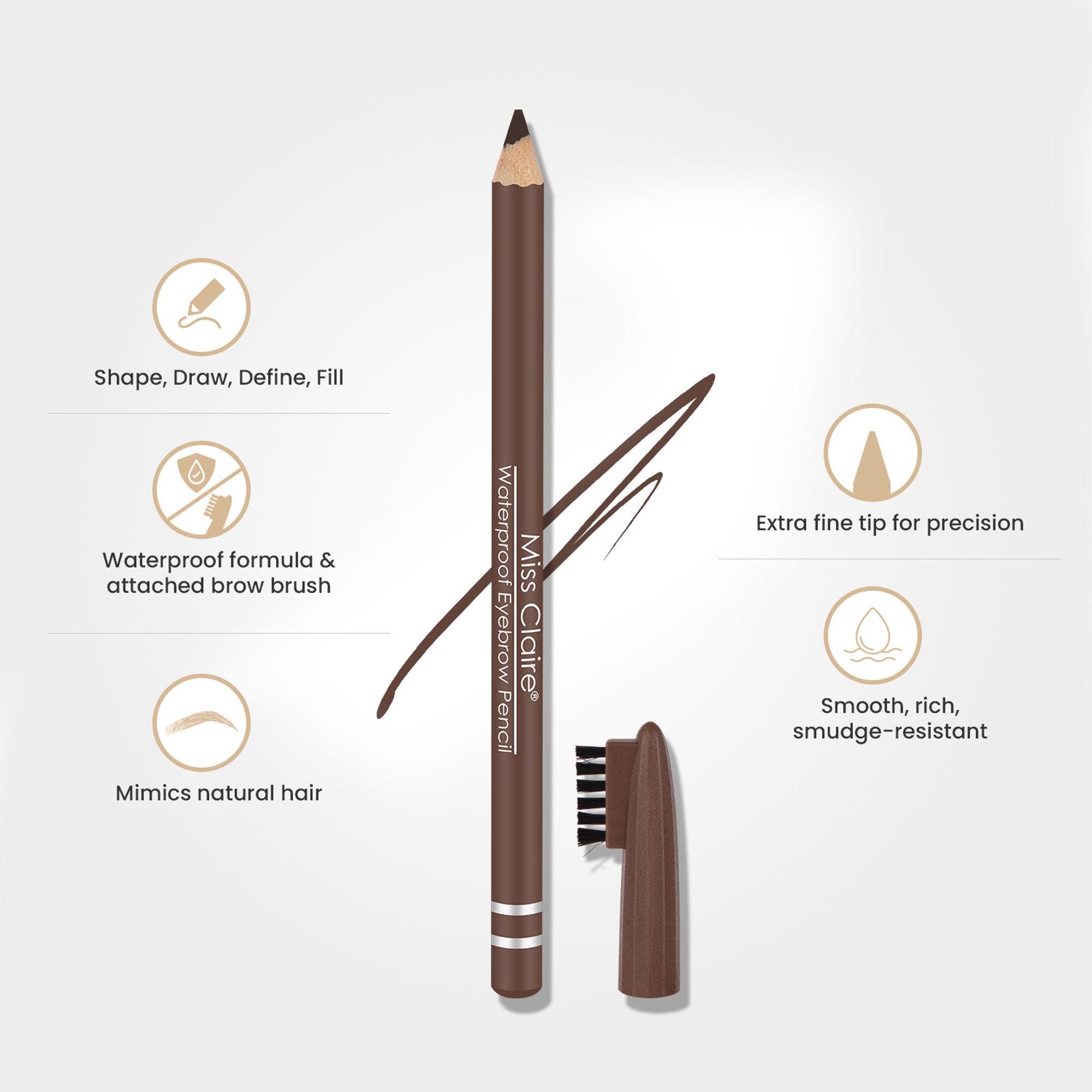 Miss Claire Waterproof Eyebrow Pencil - 02 Dark Brown - Distacart