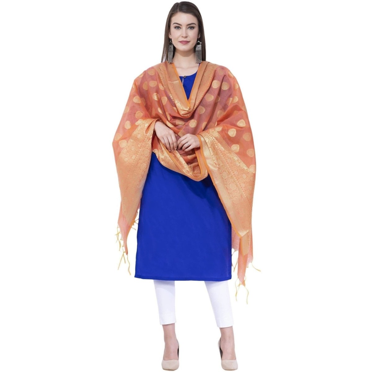 A R SILK Orange Color Vns pastle Chanderi cotton Dupattas and Chunnis