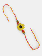 NVR Women & Men Set of 2 Red & Yellow Mirror Work Handcrafted Bhaiya Bhabi Rakhi With Roli Chawal - Distacart