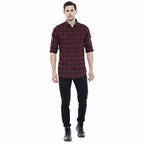 Men's Checkered Maroon Slim Fit Casual Shirt - Distacart