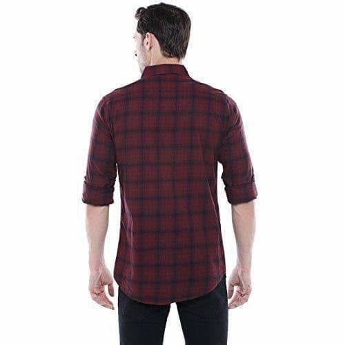 Men's Checkered Maroon Slim Fit Casual Shirt - Distacart