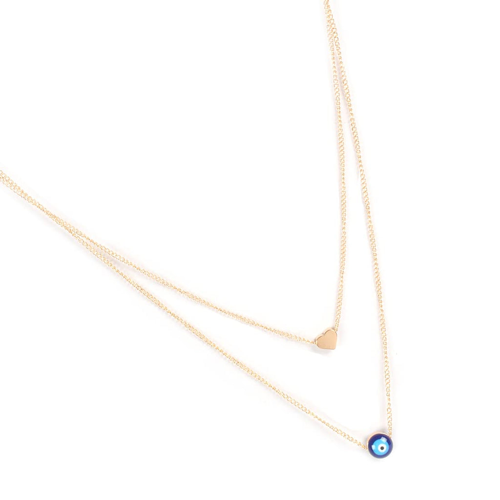 Gold-Toned Alloy Heart & Evil Eye Necklace - The Pari