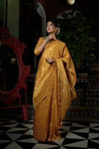 Vardha Mustard Yellow Copper-Silver Zari Kanjeevaram Silk Saree