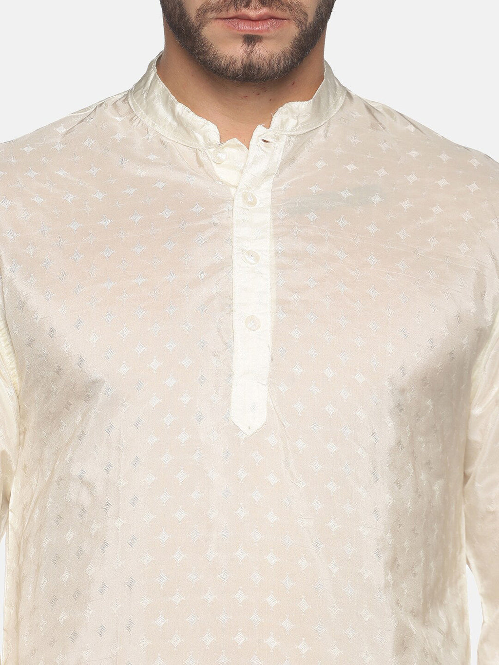 Sethukrishna Men Cream-Coloured Woven Design Kurta with Churidar - Distacart