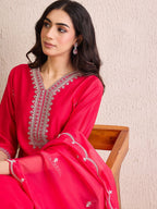 Indo Era Women Floral Yoke Design Regular Liva Kurta with Trousers & With Dupatta - Distacart