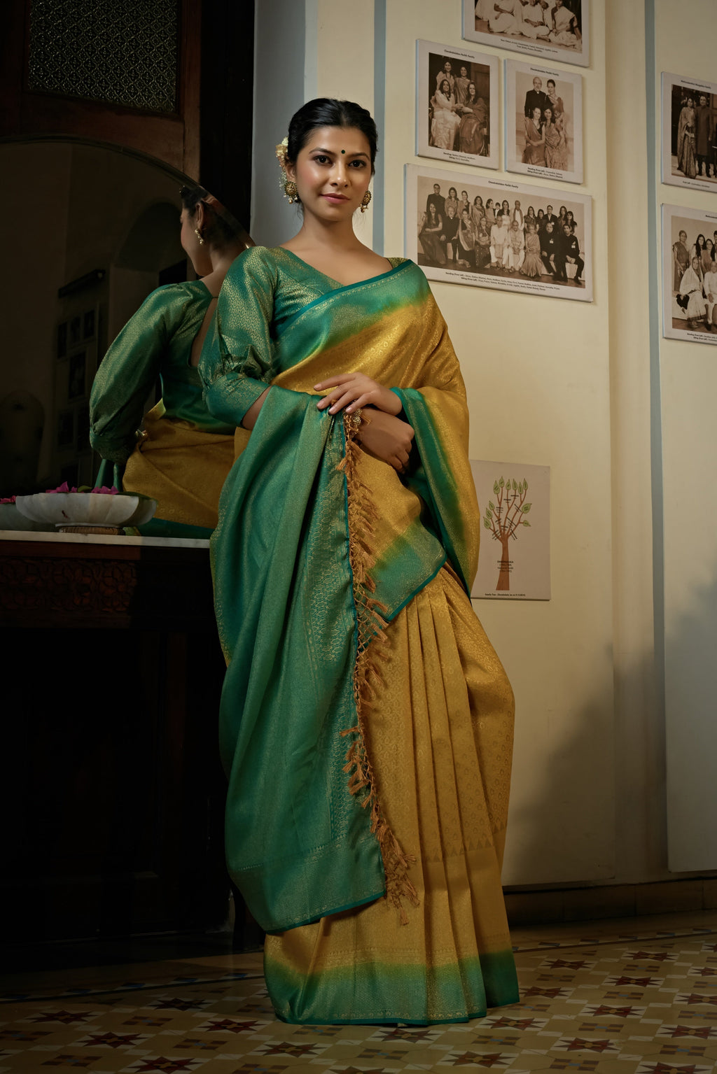 Vardha Canary Yellow Golden Zari Kanjeevaram Silk Saree
