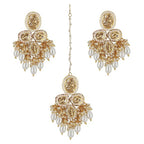 Tehzeeb Creations Back Meenakari Gold-Polished Set with Earring and Mang Tika Combo Uncut Big Faux Kundan Choker Necklace set