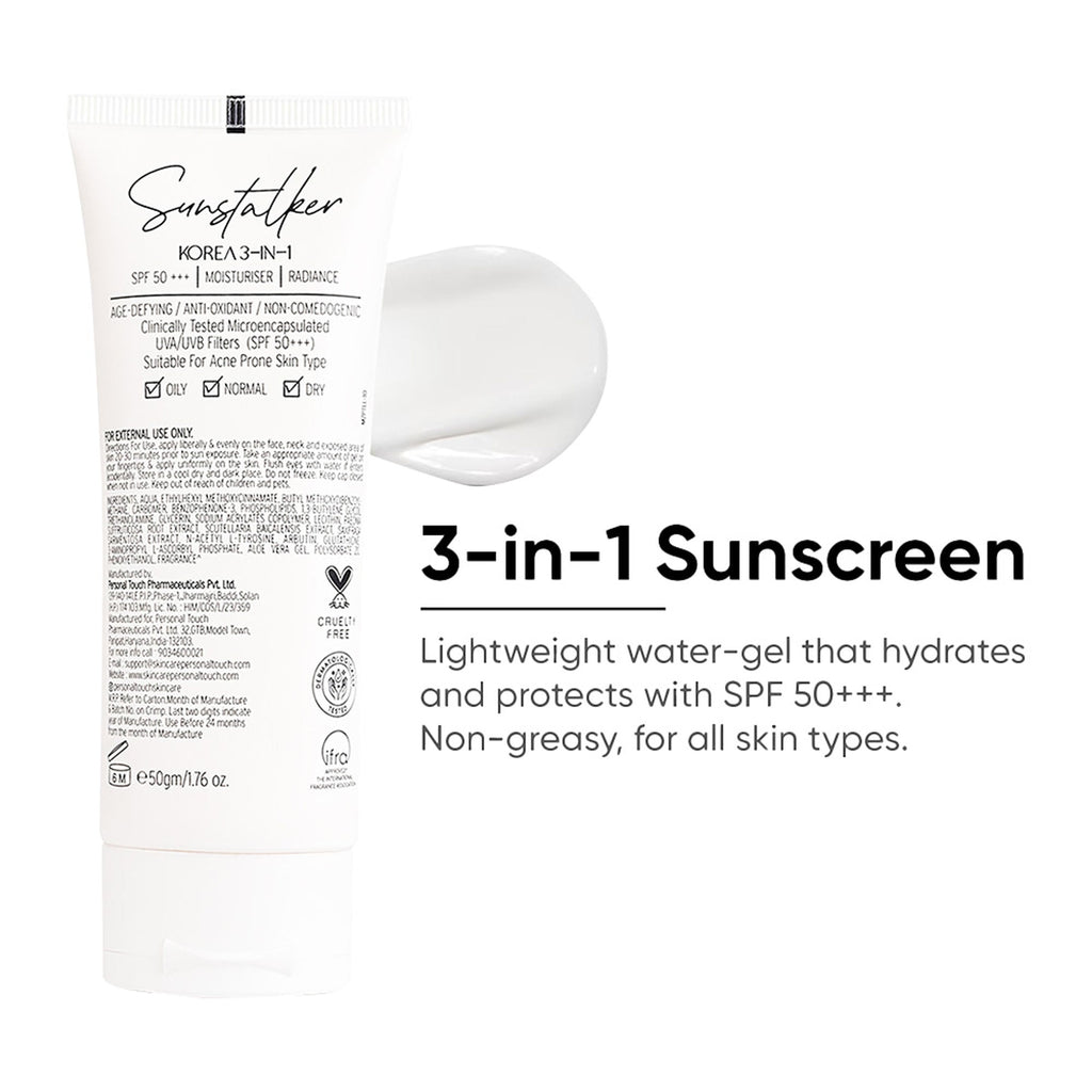 Personal Touch Skincare Sunstalker Korea Aqua Gel Sunscreen SPF 50 PA +++ For Oily, Dry & Normal Skin