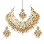 Tehzeeb Creations Back Meenakari Gold-Polished Set with Earring and Mang Tika Combo Uncut Big Faux Kundan Choker Necklace set
