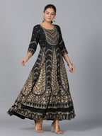 Juniper Women Black Rayon Printed Anarkali Dress - Distacart