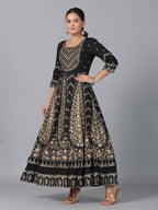 Juniper Women Black Rayon Printed Anarkali Dress - Distacart